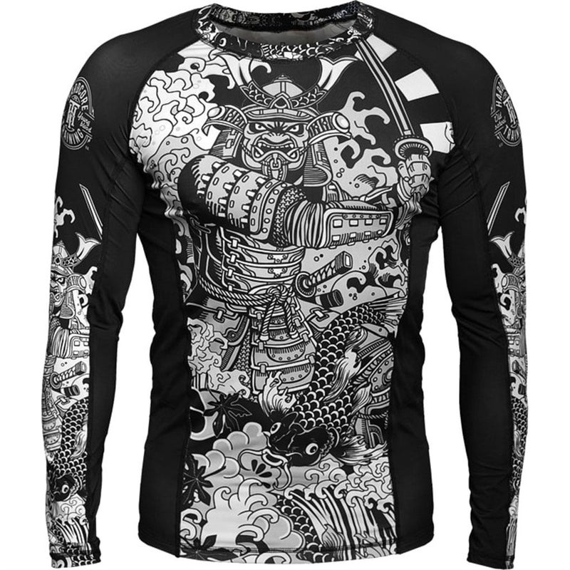 Hardcore Training Koi 2.0 Men's Rash Guard Compression Long Sleeve Jiu Jitsu MMA No-Gi Tight BJJ Grappling Base Layer White/Black - Image 1